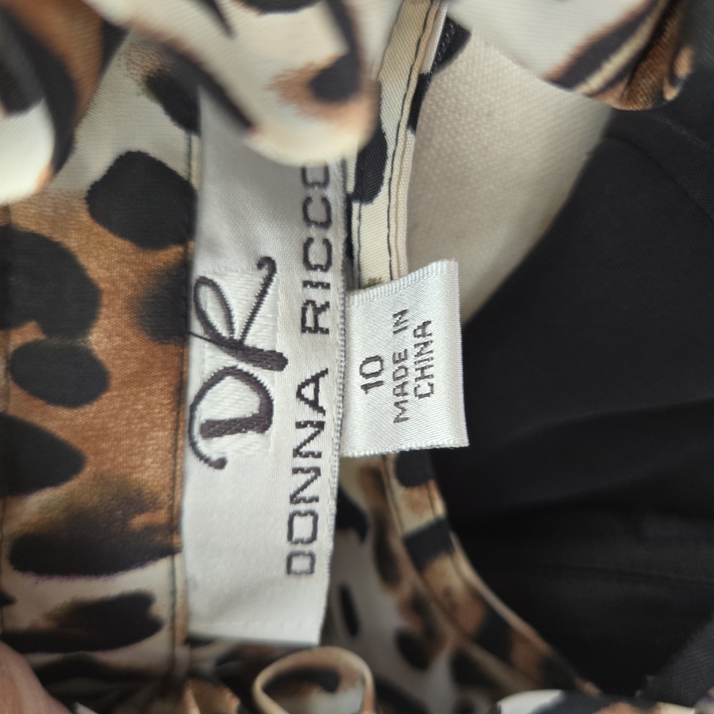 Donna Ricco brown and black animal print sleeveless satin sheath dress size 10 - Picture 11 of 14